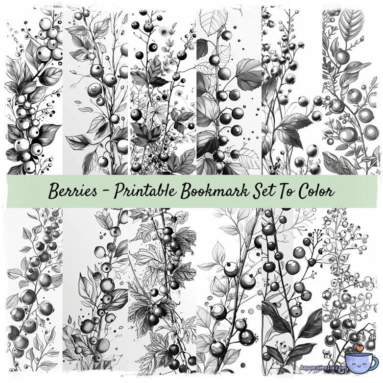 Berries Coloring Printable Bookmarks